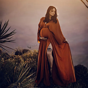 Boho Maternity Photography Props V Neck Dresses Free Size Adjustable Soft Pregnancy Photo Shoot Sides Slit For Baby Shower