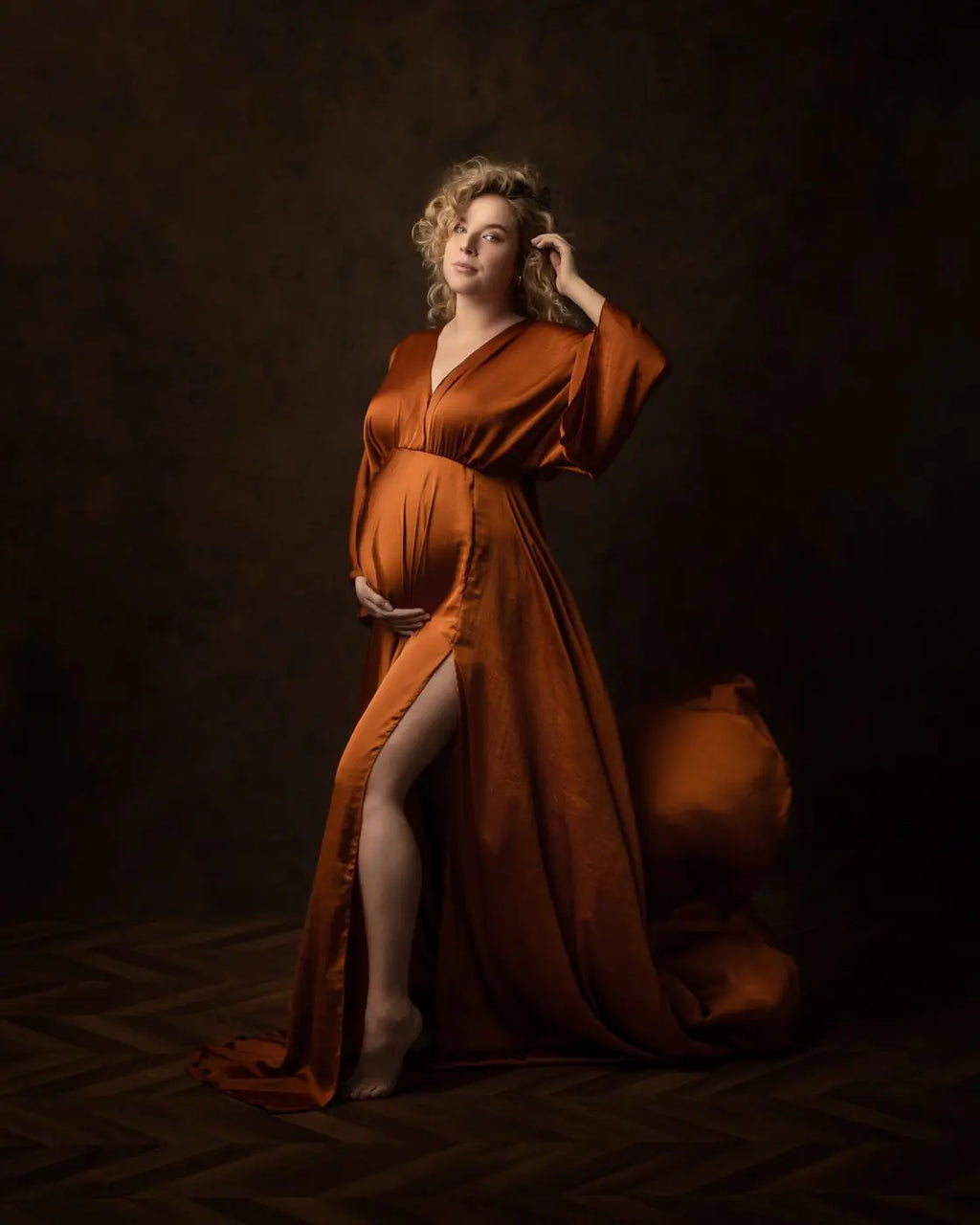 Boho Maternity Photography Props V Neck Dresses Free Size Adjustable Soft Pregnancy Photo Shoot Sides Slit For Baby Shower