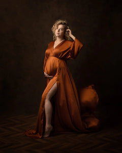 Boho Maternity Photography Props V Neck Dresses Free Size Adjustable Soft Pregnancy Photo Shoot Sides Slit For Baby Shower