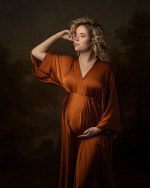 Boho Maternity Photography Props V Neck Dresses Free Size Adjustable Soft Pregnancy Photo Shoot Sides Slit For Baby Shower