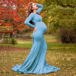 Spring Elegant Maternity Dresses For Photo Shoot Pregnant Women Dress Long Sleeve V-Neck Pregnancy Photography Shower Dress