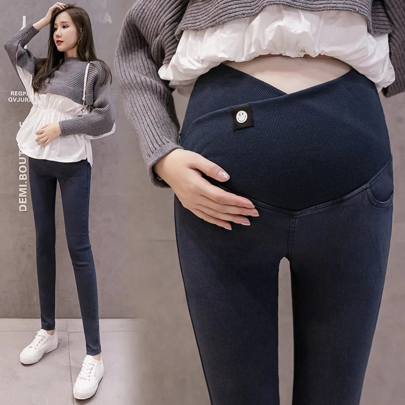Washed Super Stretch Denim Maternity Pants Autumn Spring Skinny Pencil Jeans For Pregnant Women Pregnancy Belly Trousers