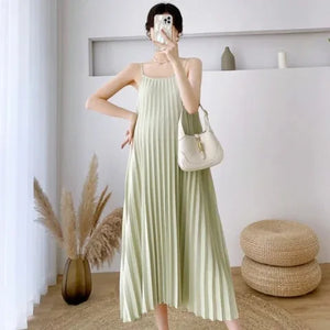 Elegant Pleated Chiffon Mid-Calf Short Sleeve Dress
