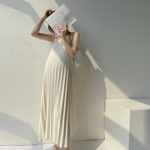 Elegant Pleated Chiffon Mid-Calf Short Sleeve Dress