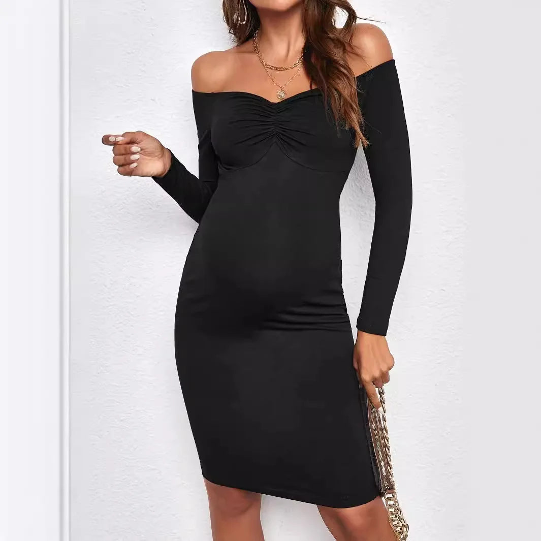 Elegant Black Strapless Off Shoulder Long Sleeve Dress