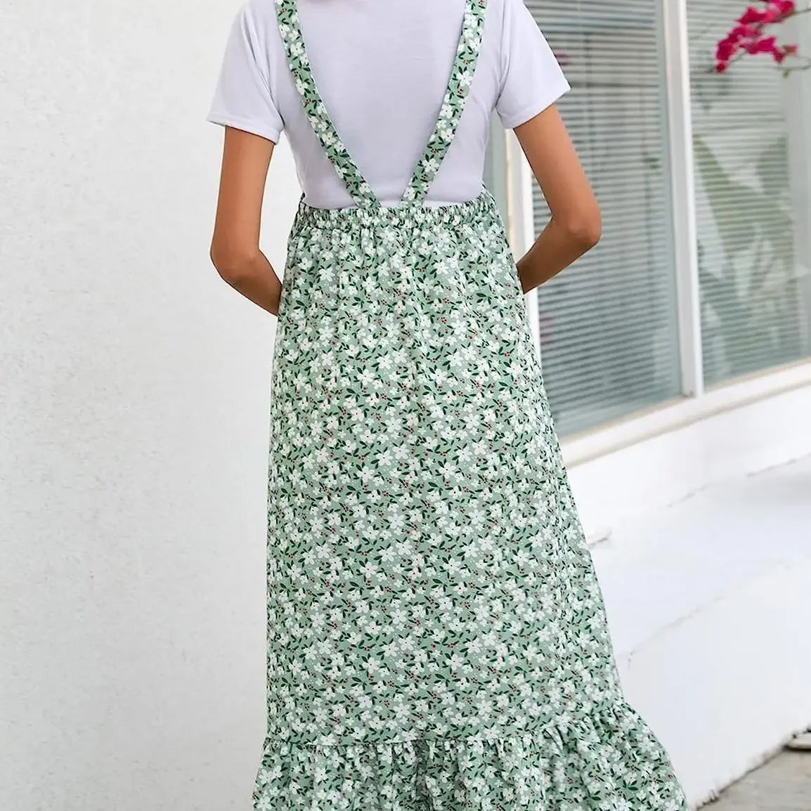 Floral Cotton Skirt With Suspenders