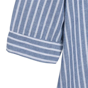Blue and White Striped A Line Three Quarter Length Sleeve Dress