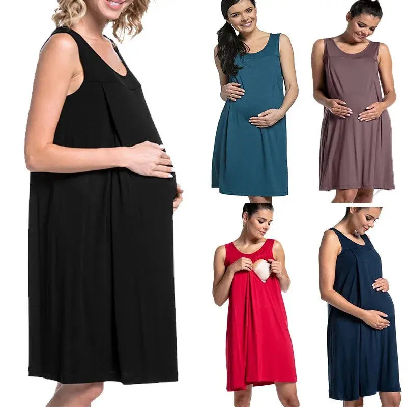 Maternity Wear Hospital Maternity Pajamas Solid Color Breastfeeding Dress Comfortable