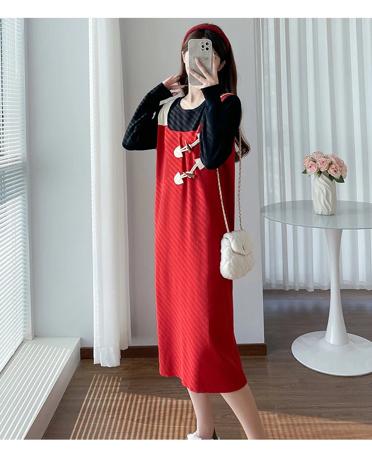 Red Square Collar Sleeveless Strap Dress