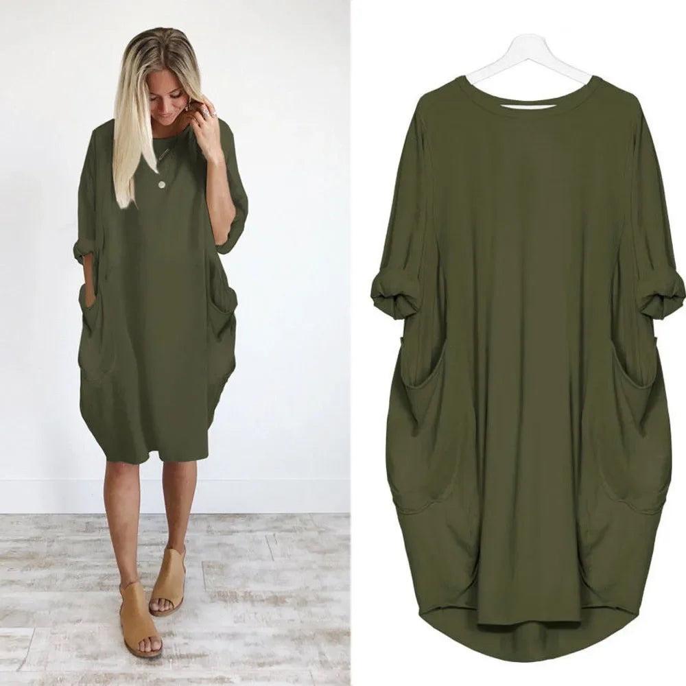 A Line Three Quarter Sleeve Casual Loose Dress