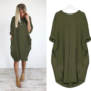 A Line Three Quarter Sleeve Casual Loose Dress