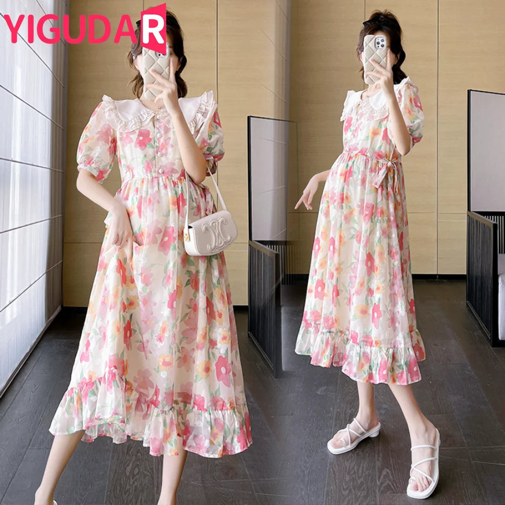 French Elegance Cotton and Polyester Floral Dress