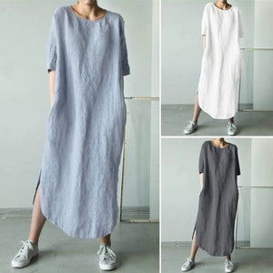 Linen Cotton Elbow Length Sleeve Maxi