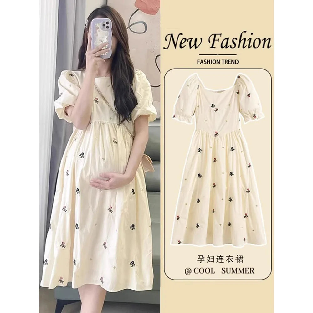 A-line Short Sleeve Natural Color Print Dress
