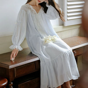 Pure Cotton Vintage Nightgown Women Spring Autumn Long Sleeve Lace Nightdress Victorian Night Dress Home Wear Princess Sleepwear