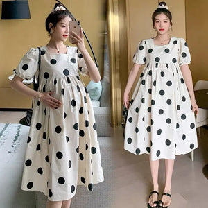 Maternity Fashion Summer Dress Outdoors High-end Fresh Dotty Skirt Loose-fit Summer Dress Maternity Dress Pregnancy Clothes