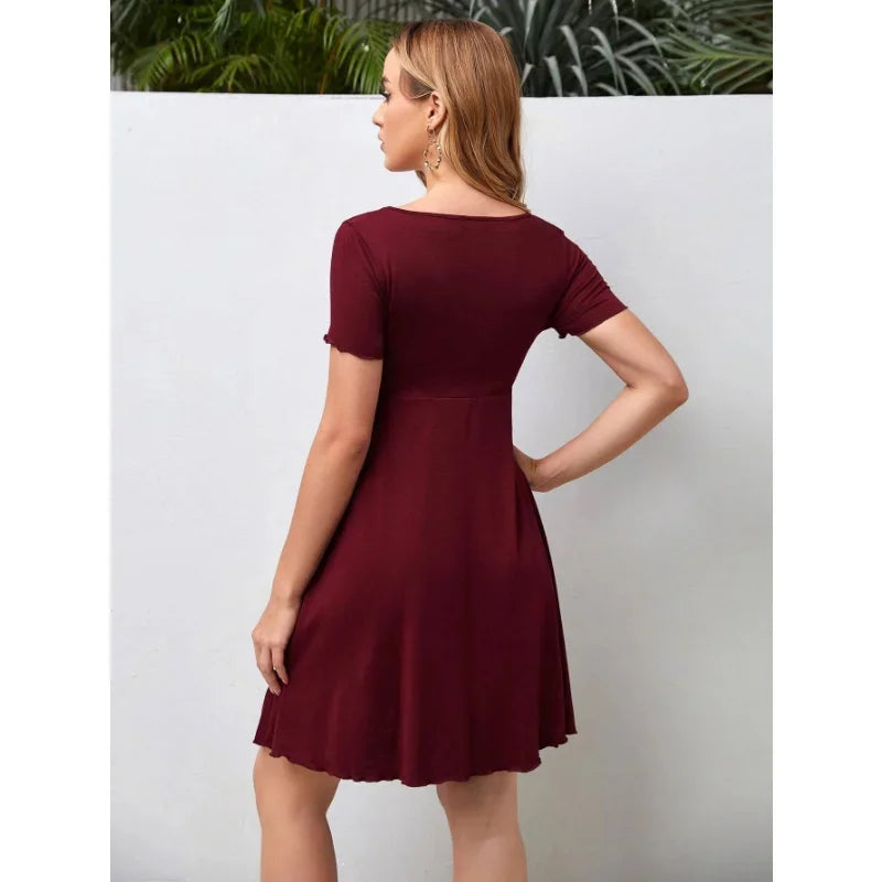 Maternity Dresses Summer Pure Colour V-neck