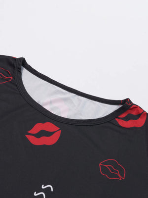 Oversized women's round neck short sleeved lip printed nightgown for home wear