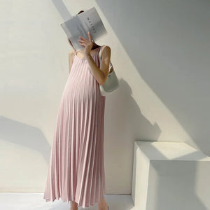 Elegant Pleated Chiffon Mid-Calf Short Sleeve Dress