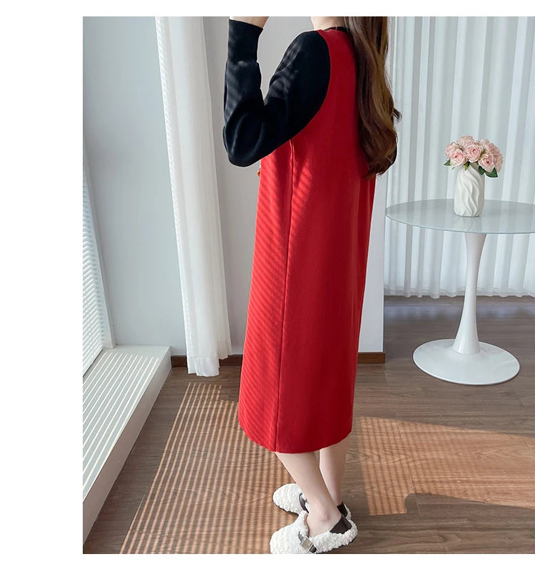 Red Square Collar Sleeveless Strap Dress
