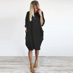 A Line Three Quarter Sleeve Casual Loose Dress