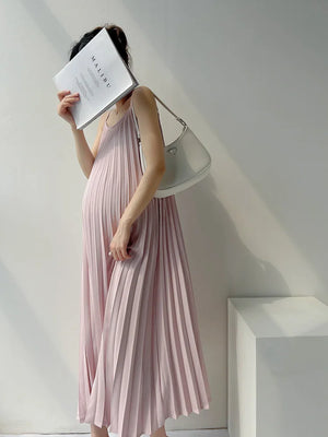 Elegant Pleated Chiffon Mid-Calf Short Sleeve Dress