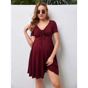 Maternity Dresses Summer Pure Colour V-neck