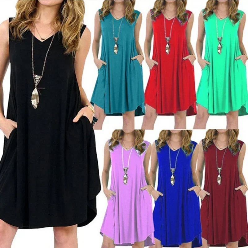 Cotton A Line Short Sleeve V Neck Dress