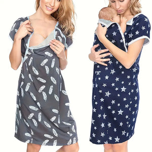Maternity Sleepwear Women 3 in 1 Delivery/Labor/Nursing Nightgown Short Sleeve  Breastfeeding Sleep Dress Maternity Pajamas