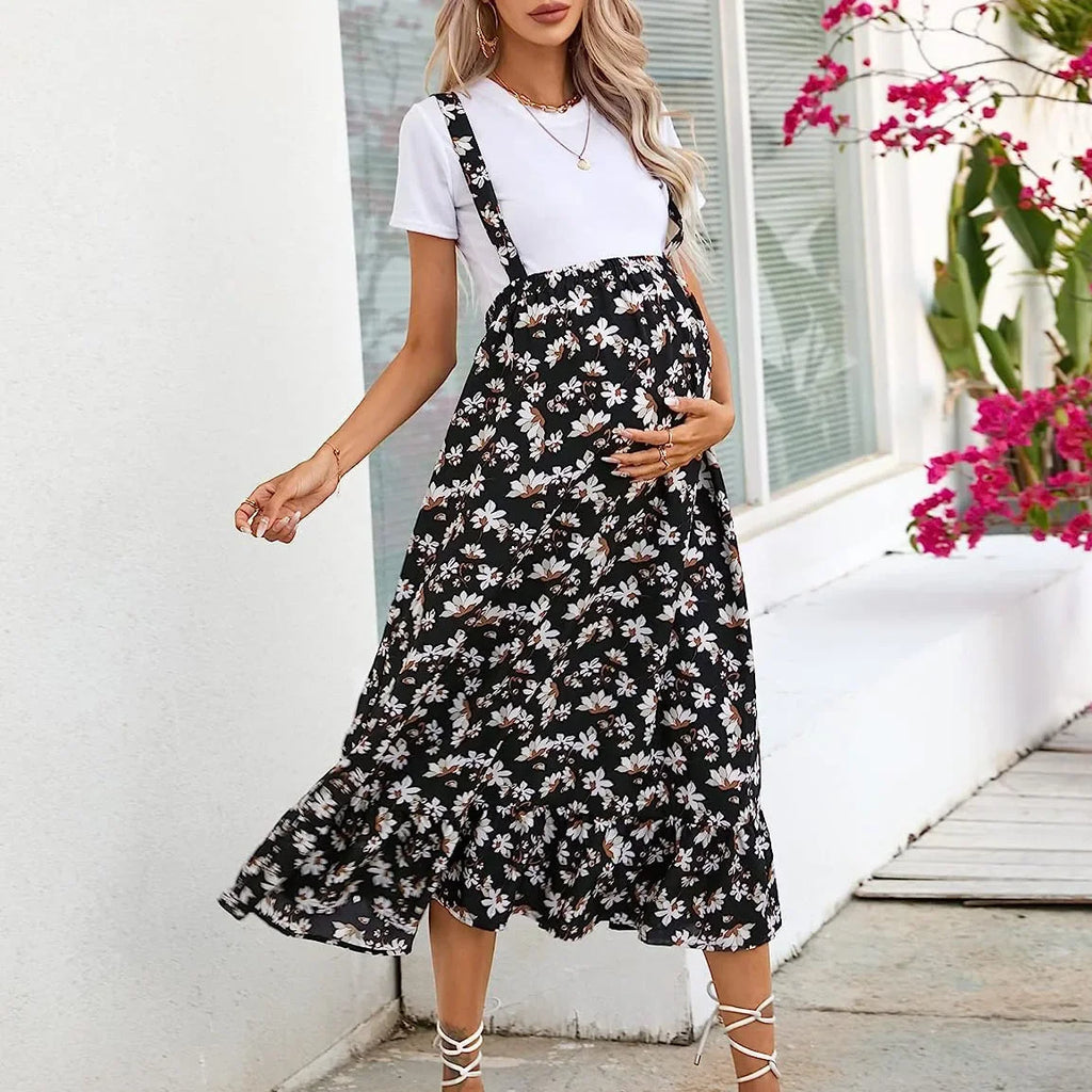 Floral Cotton Skirt With Suspenders