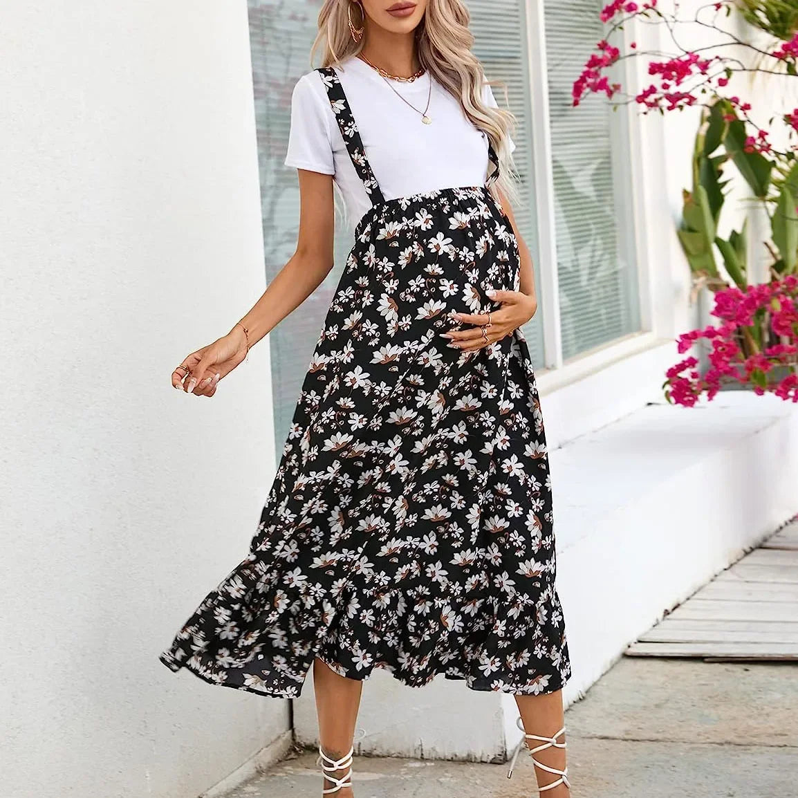 Floral Cotton Skirt With Suspenders