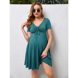 Maternity Dresses Summer Pure Colour V-neck