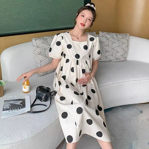 Maternity Fashion Summer Dress Outdoors High-end Fresh Dotty Skirt Loose-fit Summer Dress Maternity Dress Pregnancy Clothes