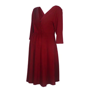 A Line Vee Neck Three Quarter Length Sleeve Dress