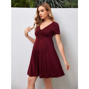 Maternity Dresses Summer Pure Colour V-neck