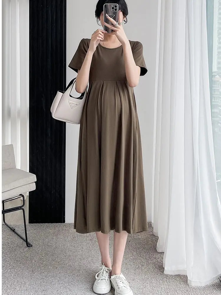 Boat Neck Casual Mid Calf Short Sleeve Dress