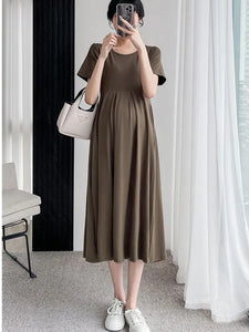 Boat Neck Casual Mid Calf Short Sleeve Dress