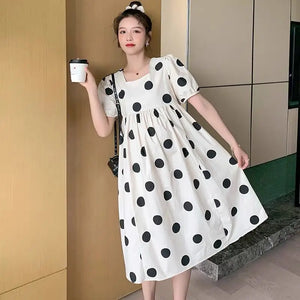 Maternity Fashion Summer Dress Outdoors High-end Fresh Dotty Skirt Loose-fit Summer Dress Maternity Dress Pregnancy Clothes