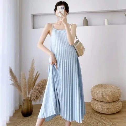 Elegant Pleated Chiffon Mid-Calf Short Sleeve Dress