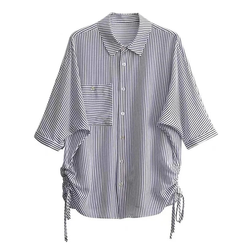 EVNISI Pregnancy Dresses Striped Short Sleeved Shirt Versatile Temperament Vintage Young Style Popular Lady New Casual Loose Top