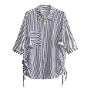 EVNISI Pregnancy Dresses Striped Short Sleeved Shirt Versatile Temperament Vintage Young Style Popular Lady New Casual Loose Top