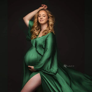 Boho Maternity Photography Props V Neck Dresses Free Size Adjustable Soft Pregnancy Photo Shoot Sides Slit For Baby Shower