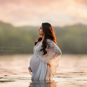 Lace Boho Maternity Photography Dresses Sexy V-neck Chiffon Pregnancy Baby Showers Dress Pregnant Women Photo Shooting Gowns
