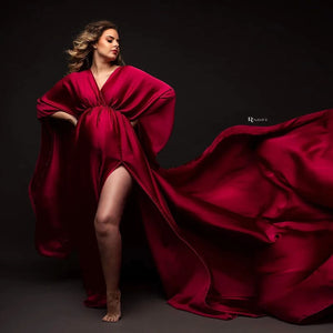 Boho Maternity Photography Props V Neck Dresses Free Size Adjustable Soft Pregnancy Photo Shoot Sides Slit For Baby Shower