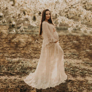 Boho Style Pleat Maternity Photo Shooting Dress Open Front Bohemian Long Dress For Pregnancy Photo Shoot