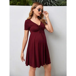 Maternity Dresses Summer Pure Colour V-neck