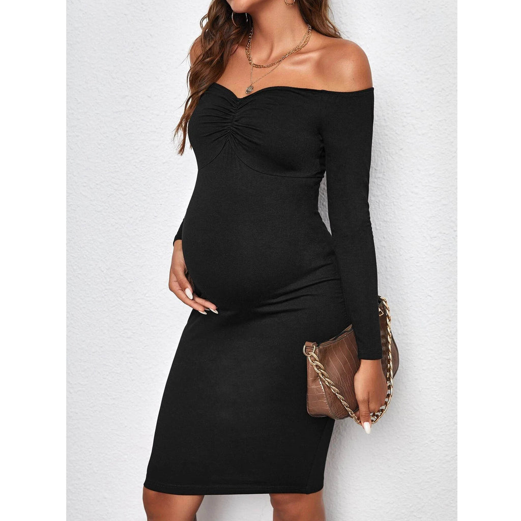 Elegant Black Strapless Off Shoulder Long Sleeve Dress