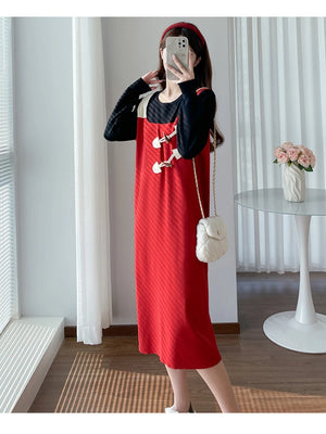 Red Square Collar Sleeveless Strap Dress