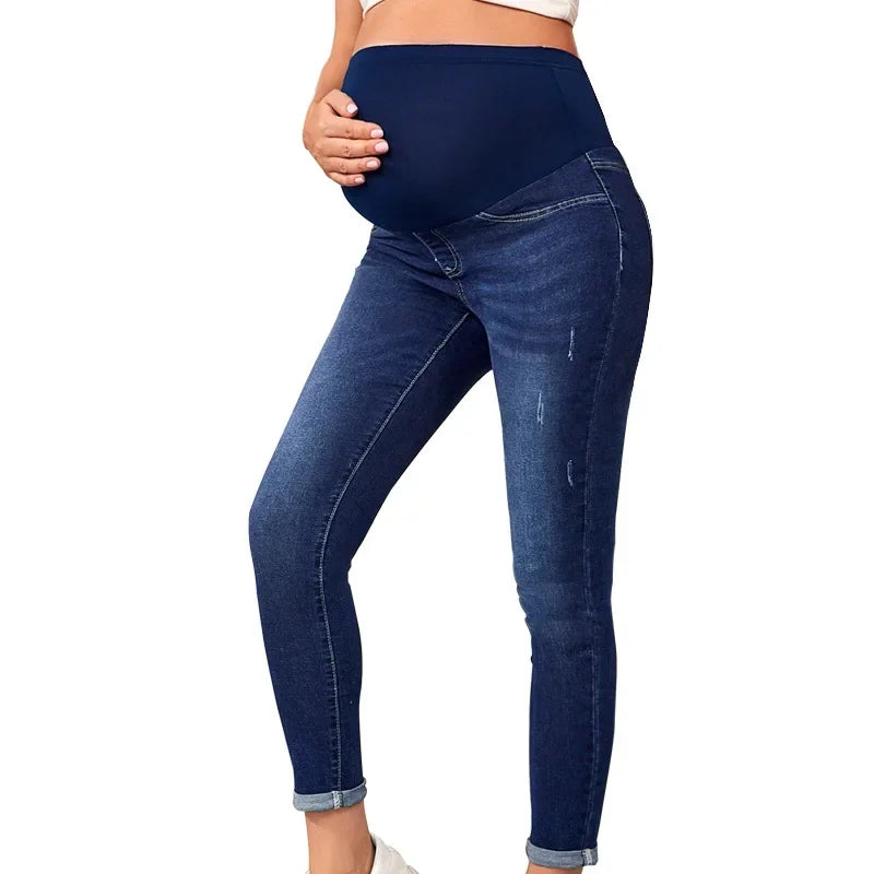 Maternity Jeans For Pregnant Women High Waist Support Belly Maternity Hip Lifting Elastic Denim Pants Wear Streetwear Loungewear